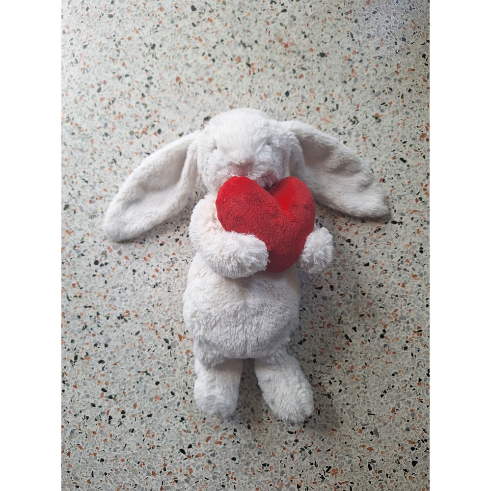 Jellycat Bashful Bunny Cream Plush with Red Heart 12 Inch Stuffed Animal Rabbit